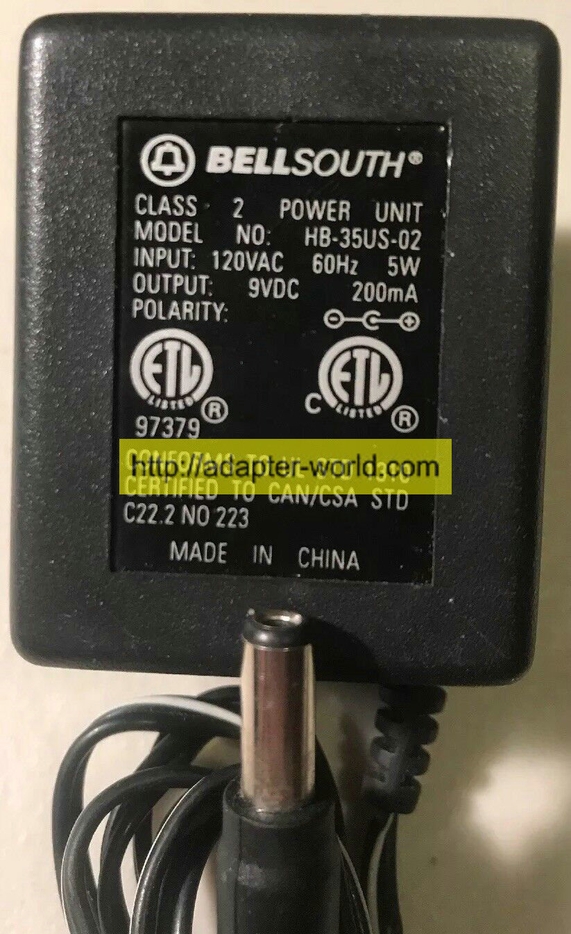 *100% Brand NEW* Bell South 9VDC 200mA HB-35US-02 AC Adapter Free shipping!